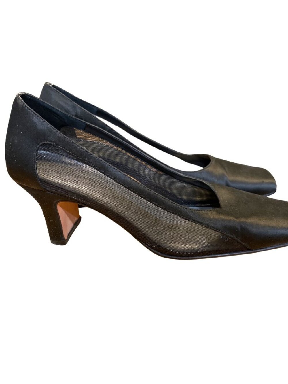 Karen Scott Black Satin Heels With Mesh Sides & Square Toe 8.5M